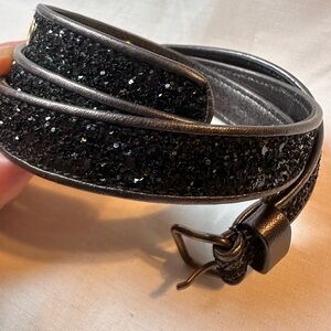 Miu Miu Black Glitter Leather Belt Made in Italy Size 76
